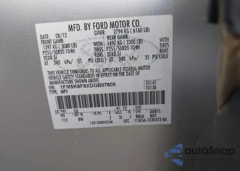 2013 Ford Explorer Limited from USA, damaged, VIN 1FM5K8F8XDGB07805